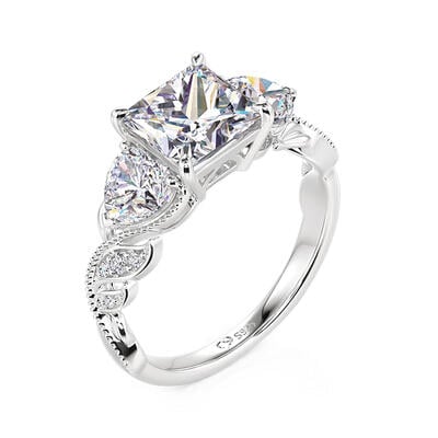 Jeulia Twist Leaf Vine Heart Design Three Stone Engagement Ring