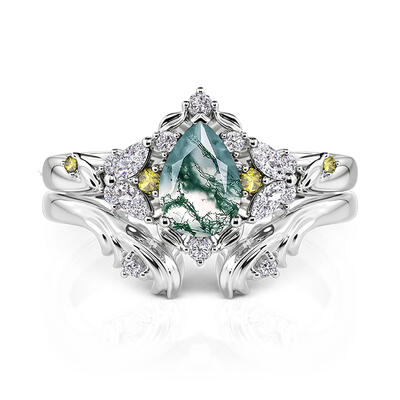 Jeulia Midsummer Night Juego de Anillos Bosque Misterioso de Ágata Musgo