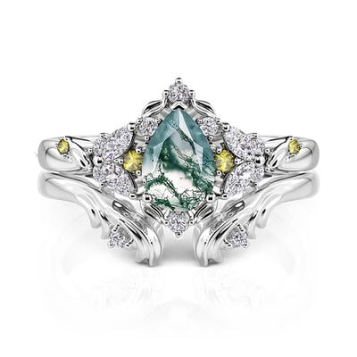 Jeulia Midsummer Night Mystery Forest Moss Agate Ring Set