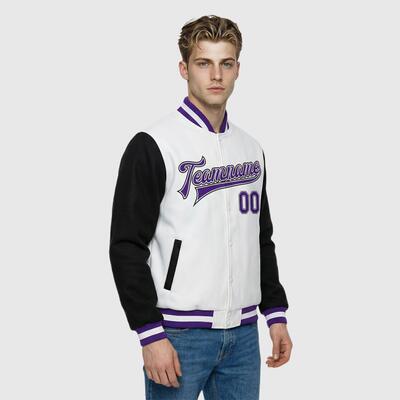 Custom Classic Black-White Full-Snap Two Tone Letterman Jacket – Ideal for Art Gallery Hopping and Coffee Shop Casual Meetups