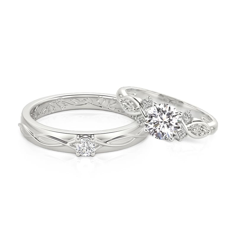 Jeulia Round Cut Matching Couple Ring Set Sterling Silver
