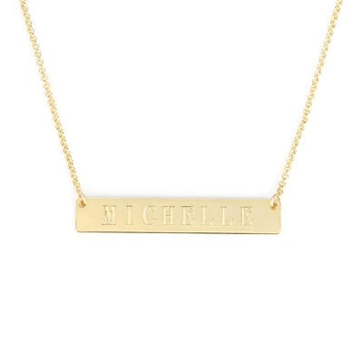 Collar Con Barra De Nombre Grabado En Plata De Ley