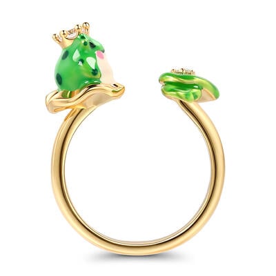Jeulia "Frog Prince" Lotus Leaf Enamel Sterling Silver Ring