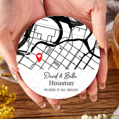Round Map Coaster Personalized Map Round Coaster Wonderful Gift for Couples - Drawmade.com