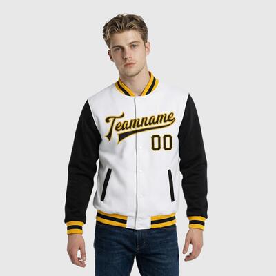 Custom Classic Black-White Full-Snap Two Tone Letterman Jacket – Ideal for Daily Casual Outings and Team Gatherings