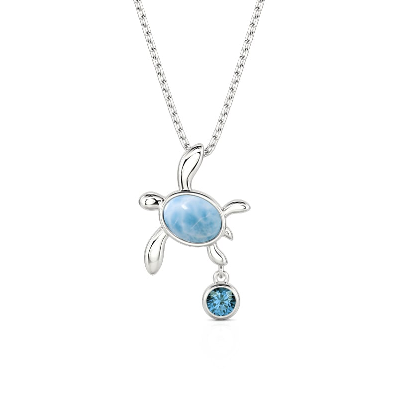 Jeulia Collier Tortue Larimar Personnalisé avec Pierre de Naissance Ronde