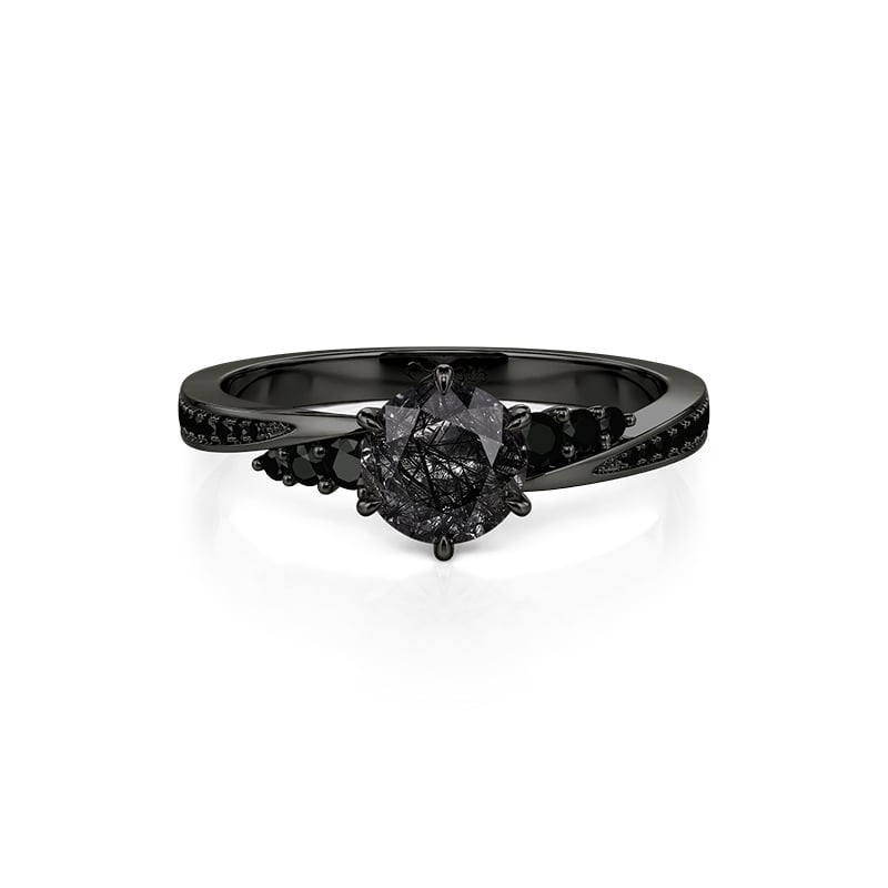 Jeulia Twist Round Black Rutilated Quartz Engagement Ring