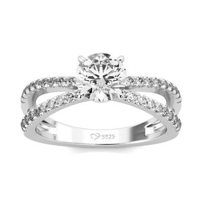 Jeulia Split Shank Round Cut Sterling Silver Ring
