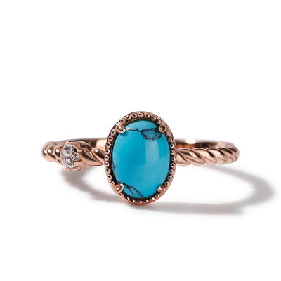 Jeulia Oval Cut Turquoise Delicate Twist Design Sterling Silver Ring