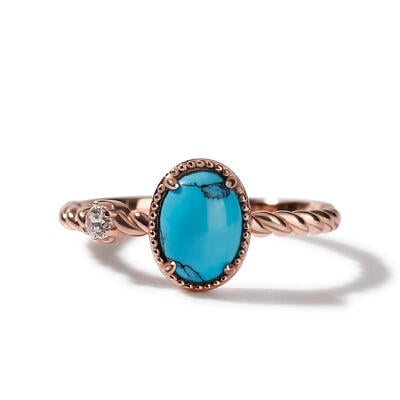 Jeulia Oval Cut Turquoise Delicate Twist Design Sterling Silver Ring