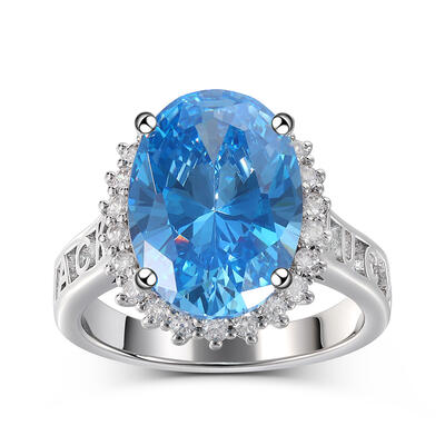 Jeulia Halo Oval Cut Personalized Sterling Silver Ring