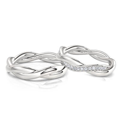 Jeulia Simple Custom Couple Ring Set with Twist Design Sterling Silver