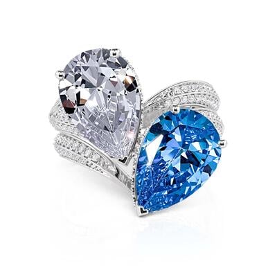 Jeulia Juego de Anillo de Compromiso Toi et Moi Pera Personalizado con Piedra de Nacimiento