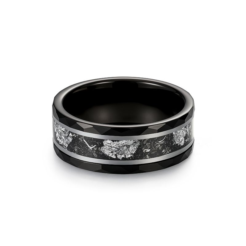 Jeulia Men's Minimalist Black Hammered Tungsten Ring