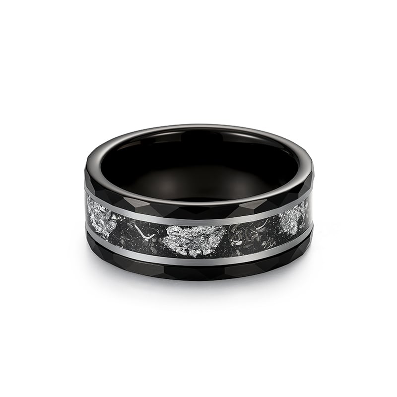 Jeulia Men's Minimalist Black Hammered Tungsten Ring