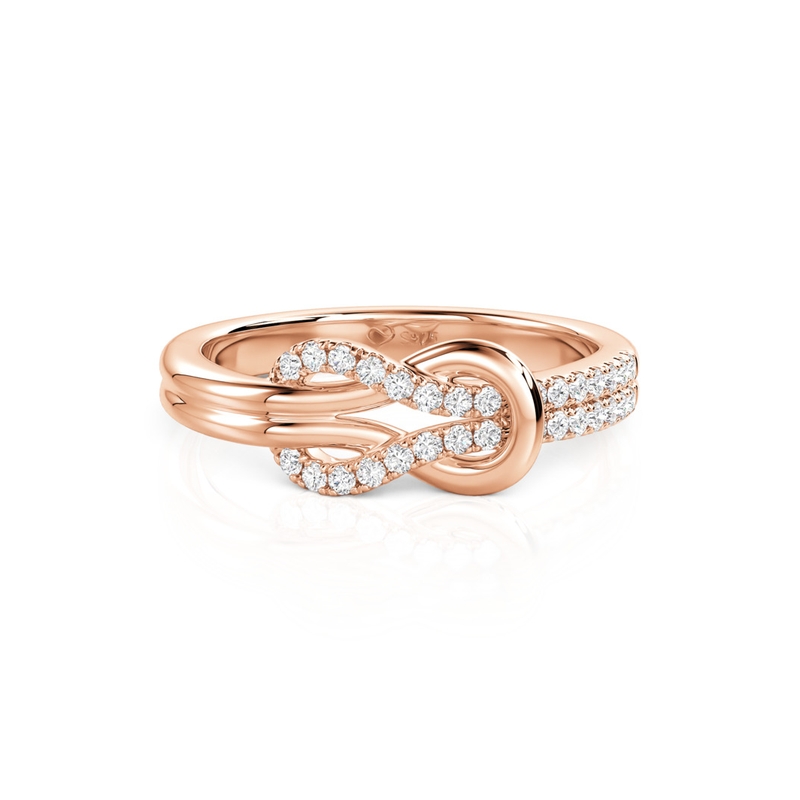 Jeulia Anillo de plata de ley con diseño de nudo color rosa