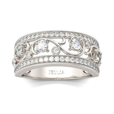 Jeulia Milgrain Scrollwork Round Cut Sterling Silver Women's Band