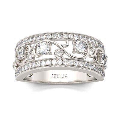 Jeulia Milgrain Scrollwork Round Cut Sterling Silver Women's Band