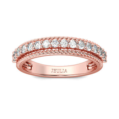 Jeulia Rose Gold Tone Sterling Silver Women's Band