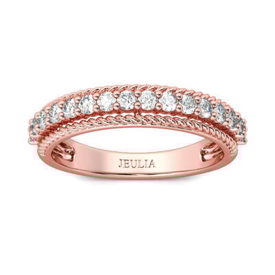 Jeulia Rose Gold Tone Sterling Silver Women's Band