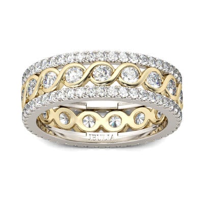 Jeulia Two Tone Round Cut Sterling Silver Women's Wedding Band