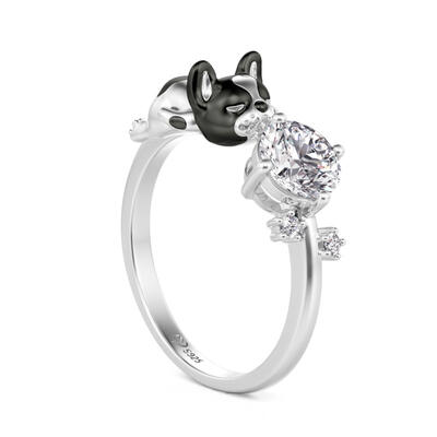 Jeulia Petland Sleeping Bulldog Fashion Ring Sterling Silver