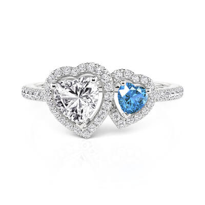 Jeulia Custom Halo Double Heart Birthstone Engagement Ring