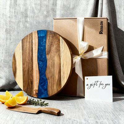 Reslol Eco-Friendly Ocean Wave Resin & Acacia Wood Serving Board