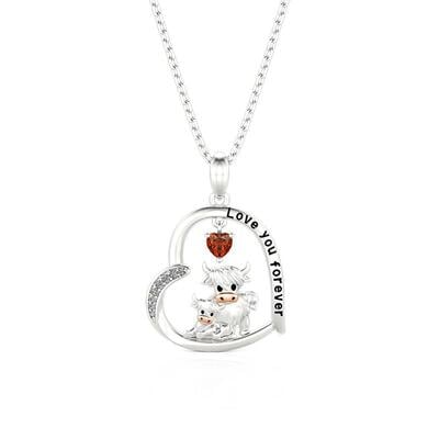 Jeulia Highland Cow Heart Necklace With Engraving & Birthstone