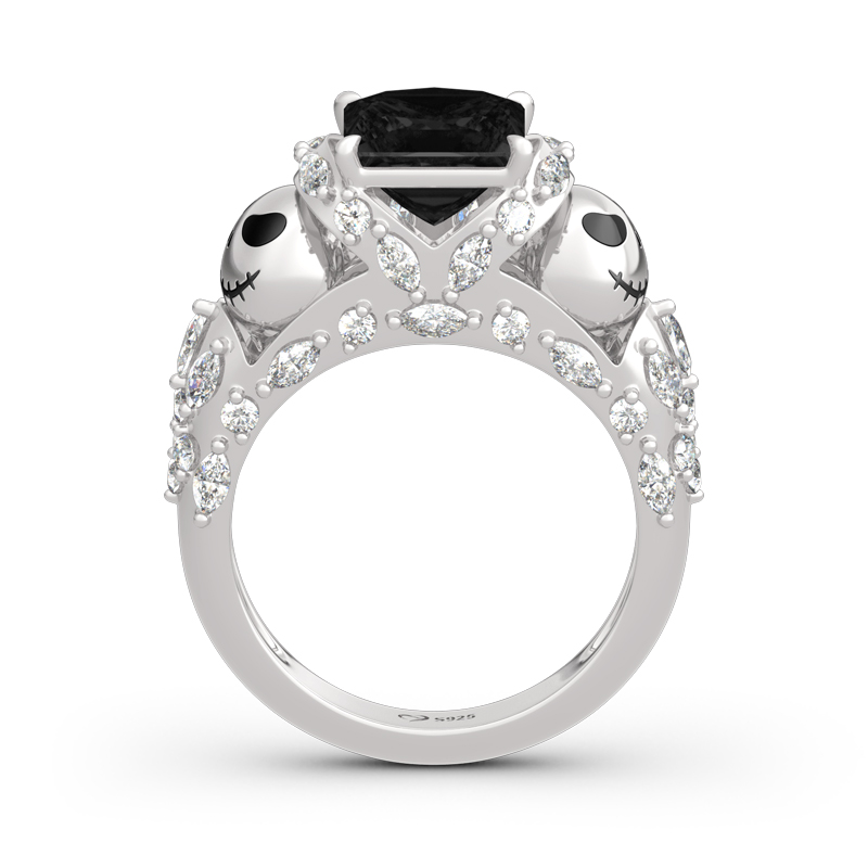Jeulia "Romantic Soul" Skull Design Princess Cut Sterling Silver Ring