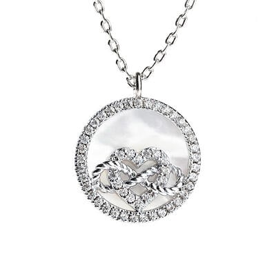 Jeulia "Heart and Infinity" Sterling Silver Mother of Pearl Necklace