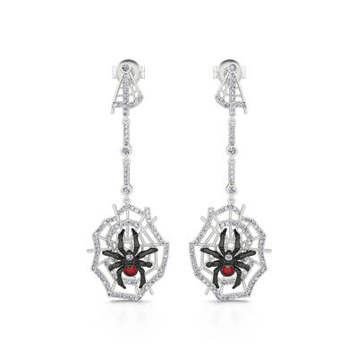 Jeulia "Web of Death" Spider Web Two Tone Sterling Silver Earrings