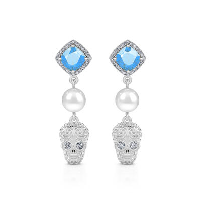 Jeulia "Departed Soul" Sugar Skull Cultured Pearl Sterling Silver Earrings