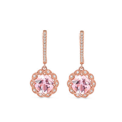 Jeulia Milgrain Halo Cushion Cut Synthetic Morganite Sterling Silver Drop Earrings