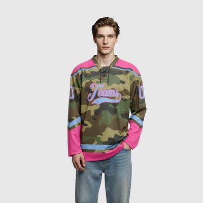Custom Camo Hockey Lace Neck Mesh Club Jersey