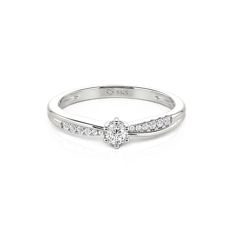 Jeulia Crossover Pave Round Cut Promise Ring Sterling Silver
