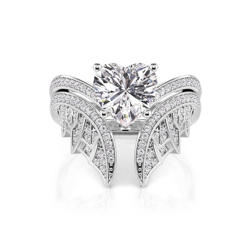 Jeulia Vintage Bat Heart Bridal Ring Set Sterling Silver