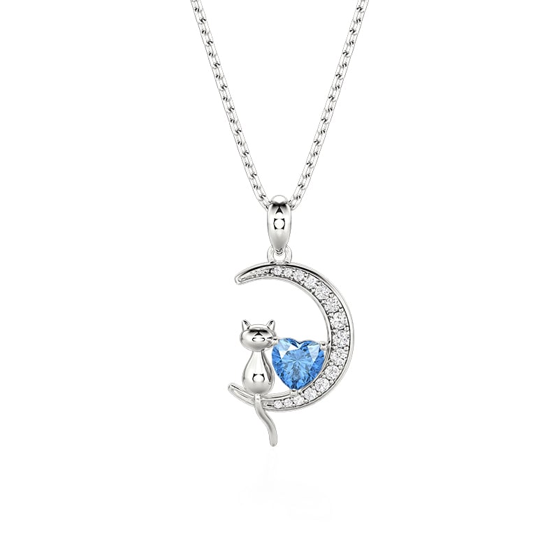 Jeulia Collar Pensamientos Distantes Gato Corazón Luna Piedra Natal