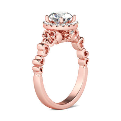 Jeulia Rose Gold Tone Round Cut Sterling Silver Skull Ring