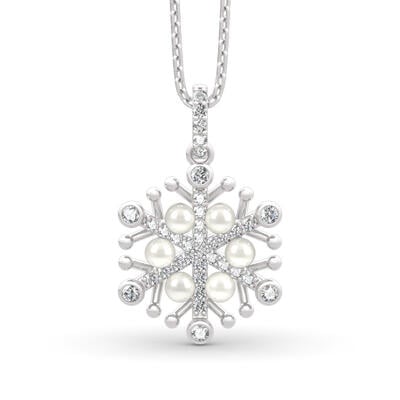 Jeulia Snowflake Cultured Pearl Sterling Silver Necklace