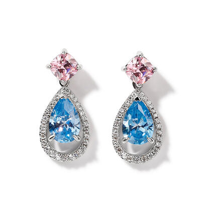 Jeulia Teardrop Sparkling Aquamarine Halo Pear Cut Sterling Silver Earrings