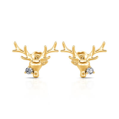 Jeulia "Serene Beauty" Elk Round Cut Sterling Silver Stud Earrings