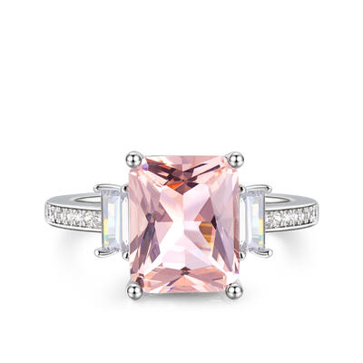 Jeulia Emerald Cut Synthetic Morganite Sterling Silver Ring
