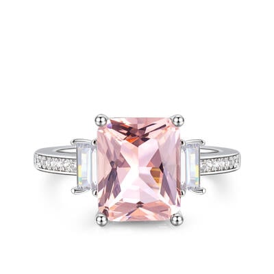 Jeulia Emerald Cut Synthetic Morganite Sterling Silver Ring