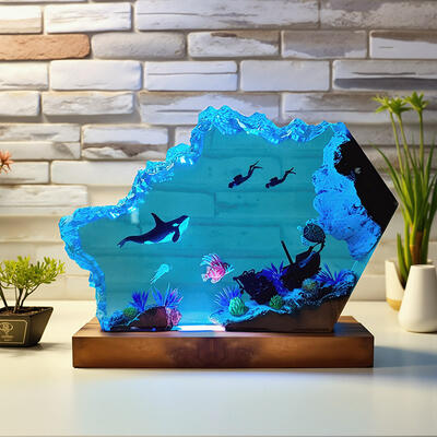 Vibrant Ocean Resin Lamp | Reslol Artisan Orca & Diver Artwork