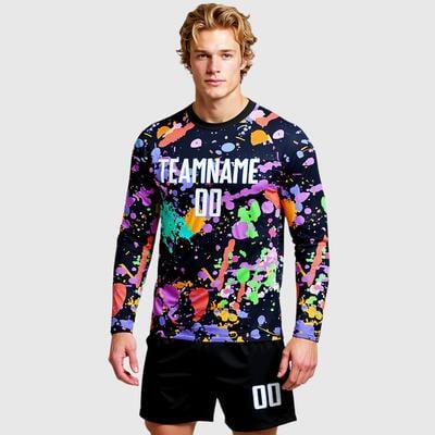 Custom Soccer Uniform Jersey Graffiti Pattern White-Light Blue Sublimation Long Sleeve