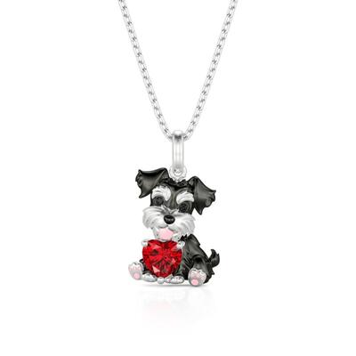 Jeulia Petland Custom Schnauzer Necklace with Heart Birthstone