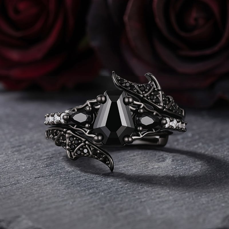 Jeulia Until Death Coffin Cut Bypass Wing Engagement Ring Set