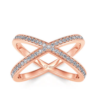 Jeulia X Shape Crossover Sterling Silver Ring