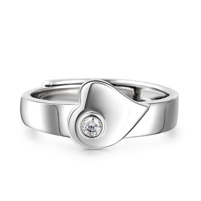Jeulia "True Love" Heart Adjustable Sterling Silver Women's Band
